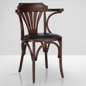 CHAUSEY | Sedia in legno curvato | Wengé | Legno di prua | Pelle nera
