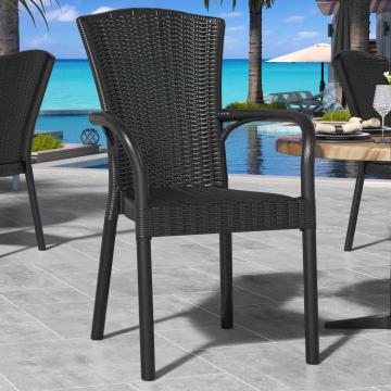 CINJA | Plastic Rattan Chair | Schwarz | Kunststoff | Stapelbar
