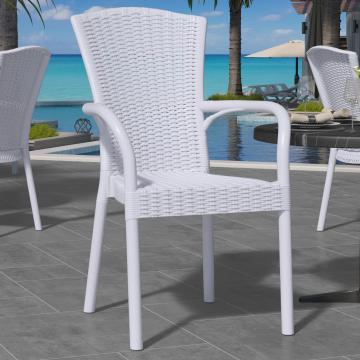 CINJA | Plastic Rattan Chair | Weiß | Kunststoff | Stapelbar