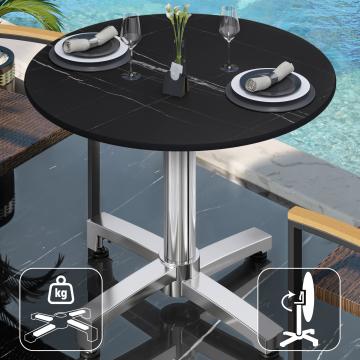 CPBC | HPL bistro table | Ø:H 60 x 78 cm | Black marble / aluminium | Foldable + additional weight | Round