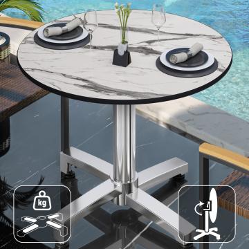 CPBC | HPL bistro table | Ø:H 70 x 78 cm | White marble / aluminium | Foldable + additional weight | Round