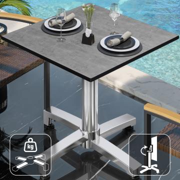 CPBC | HPL Bistro Tisch | B:T:H 70 x 70 x 78 cm | Beton / Aluminium | Klappbar + Zusatzgewicht | Quadratisch