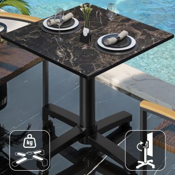 CPBC | HPL bistro table | W:D:H 70 x 70 x 78 cm | Cappuccino marble / aluminium black | Foldable + additional weight | Square
