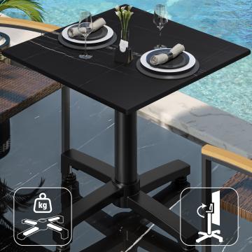CPBC | HPL bistro table | W:D:H 70 x 70 x 78 cm | Black marble / aluminium | Foldable + additional weight | Square