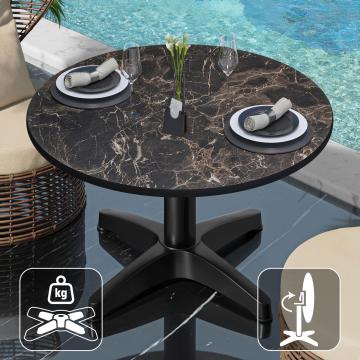 CPBL | Kompakt loungebord | Ø:H 60 x 42 cm | Cappuccino-Marmor / Sort aluminium | Sammenfoldelig | Ekstra vægt
