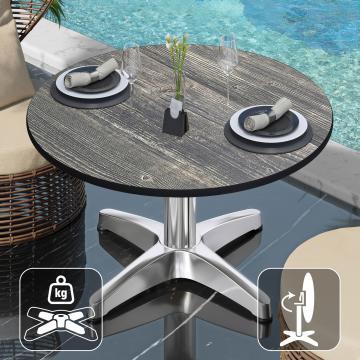 CPBL | Kompakt lounge bord | Ø:H 60 x 42 cm | Rustik furu / Aluminium | Hopfällbar | Ytterligare vikt