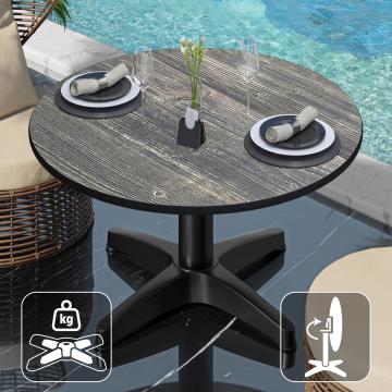 CPBL | Kompakt lounge bord | Ø:H 70 x 42 cm | Rustik furu / Aluminium | Hopfällbar | Ytterligare vikt