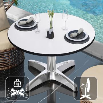 CPBL | Kompakt lounge bord | Ø:H 60 x 42 cm | Vit / Aluminium | Hopfällbar | Ytterligare vikt