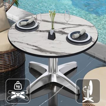 CPBL | Compact Lounge Table | Ø:H 60 x 42 cm | Biały marmur / Aluminium | Składany | Dodatkowa waga