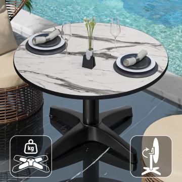 CPBL | Kompakt lounge bord | Ø:H 70 x 42 cm | Vit-Marmor / Aluminium Svart | Hopfällbar | Ytterligare vikt
