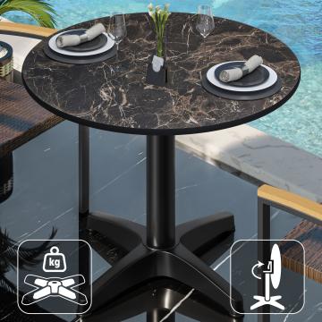 CPBL | HPL bistro table | Ø:H 70 x 78 cm | Cappuccino marble / aluminium black | Foldable + additional weight | Round