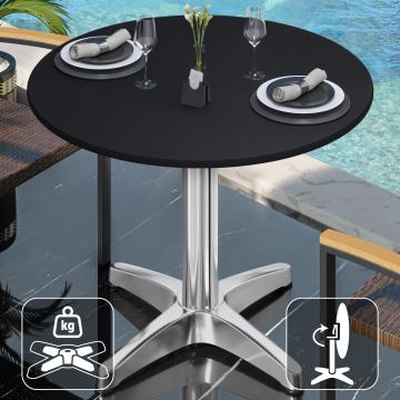 CPBL | HPL Bistro Tisch | Ø:H 60 x 78 cm | Schwarz / Aluminium | Klappbar + Zusatzgewicht | Rund