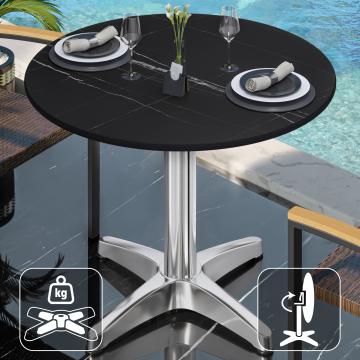 CPBL | HPL bistro table | Ø:H 60 x 78 cm | Black marble / aluminium | Foldable + additional weight | Round