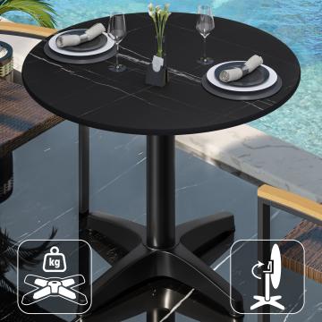 CPBL | HPL bistro table | Ø:H 70 x 78 cm | Black marble / Aluminium black | Foldable + additional weight | Round