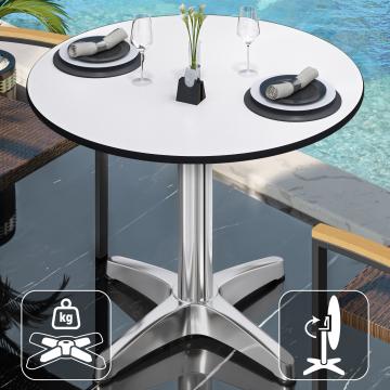 CPBL | HPL Bistro Tisch | Ø:H 60 x 78 cm | Weiß / Aluminium | Klappbar + Zusatzgewicht | Rund