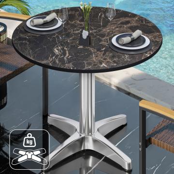 CPBL | HPL Bistro Tisch | Ø:H 60 x 78 cm | Cappuccino-Marmor / Aluminium | Zusatzgewicht | Rund