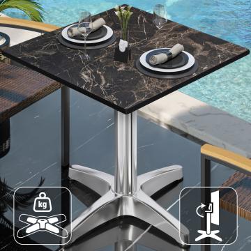 CPBL | HPL Bistro Tisch | B:T:H 60 x 60 x 78 cm | Cappuccino-Marmor / Aluminium | Klappbar + Zusatzgewicht | Quadratisch