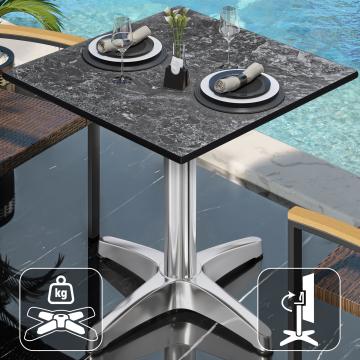 CPBL | HPL Bistro Tisch | B:T:H 70 x 70 x 78 cm | Felsen / Aluminium | Klappbar + Zusatzgewicht | Quadratisch