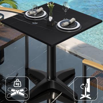 CPBL | HPL bistro table | W:D:H 70 x 70 x 78 cm | Black marble / Aluminium black | Foldable + additional weight | Square
