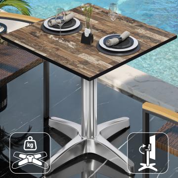 CPBL | HPL bistro table | W:D:H 70 x 70 x 78 cm | Vintage Old / Aluminium | Foldable + additional weight | Square