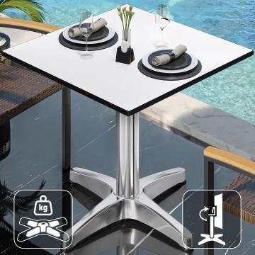 CPBL | HPL Bistro Tisch | B:T:H 70 x 70 x 78 cm | Weiß / Aluminium | Klappbar + Zusatzgewicht | Quadratisch