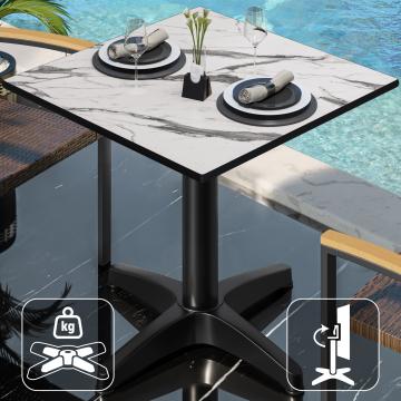 CPBL | HPL Bistro Tisch | B:T:H 60 x 60 x 78 cm | Weiß-Marmor / Aluminium Schwarz | Klappbar + Zusatzgewicht | Quadratisch