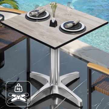 CPBL | HPL Bistro Tisch | B:T:H 60 x 60 x 78 cm | Eiche-Weiß / Aluminium | Zusatzgewicht | Quadratisch