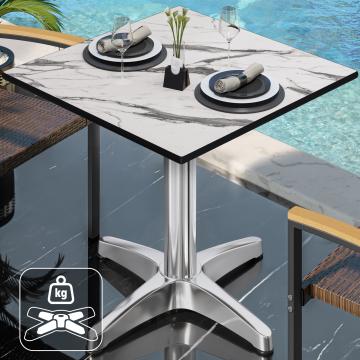 CPBL | HPL Bistro Tisch | B:T:H 70 x 70 x 78 cm | Weiß-Marmor / Aluminium | Zusatzgewicht | Quadratisch