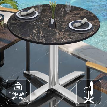 CPTG | Table Bistro | Ø:H 60 x 75 cm | Marbre cappuccino / Aluminium | Pliable/ Poids supplémentaire