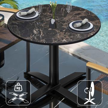 CPTG | Bistro-pöytä | Ø:K 60 x 75 cm | Cappuccino Marble / Aluminium Black | Kokoontaitettava/ Lisäpaino