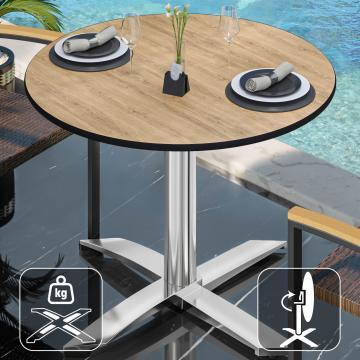 CPTG | Bistro Tisch | Ø:H 60 x 75 cm | Eiche / Aluminium | Klappbar/ Zusatzgewicht