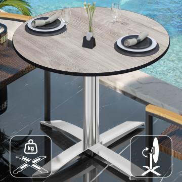 CPTG | Bistro Tisch | Ø:H 70 x 75 cm | Eiche-Weiß / Aluminium | Klappbar/ Zusatzgewicht