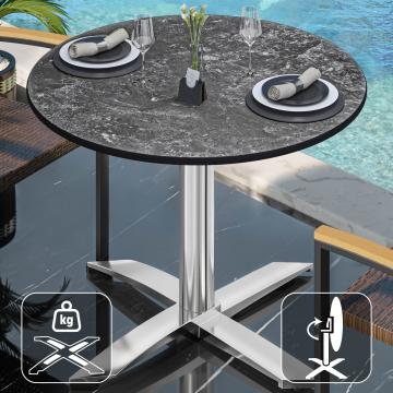 CPTG | Bistro Tisch | Ø:H 70 x 75 cm | Felsen / Aluminium | Klappbar/ Zusatzgewicht