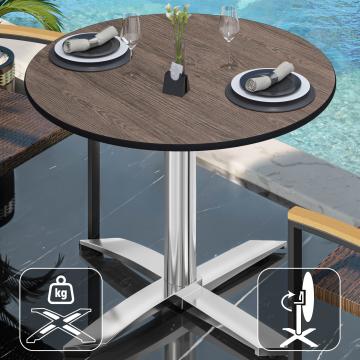 CPTG | Bistro Tisch | Ø:H 70 x 75 cm | Light Wenge / Aluminium | Klappbar/ Zusatzgewicht
