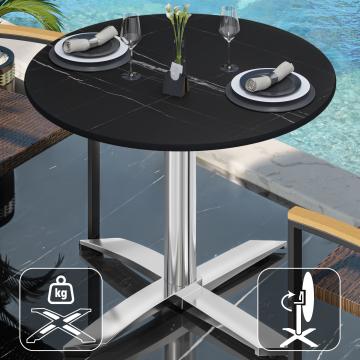 CPTG | Table Bistro | Ø:H 70 x 75 cm | Marbre noir / Aluminium | Pliable/ Poids supplémentaire