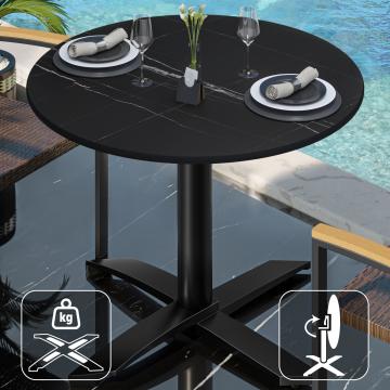 CPTG | Bistro Tisch | Ø:H 60 x 75 cm | Schwarz Marmor / Aluminium Schwarz | Klappbar/ Zusatzgewicht