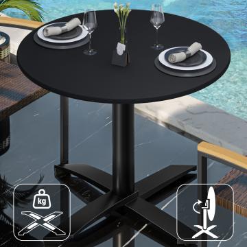 CPTG | Bistro Tisch | Ø:H 70 x 75 cm | Schwarz / Aluminium Schwarz | Klappbar/ Zusatzgewicht