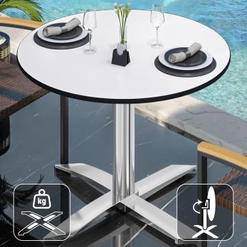 CPTG | Bistro Tisch | Ø:H 60 x 75 cm | Weiß / Aluminium | Klappbar/ Zusatzgewicht