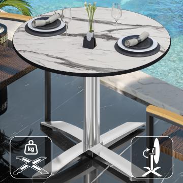CPTG | Bistro Tisch | Ø:H 70 x 75 cm | Weiß Marmor / Aluminium | Klappbar/ Zusatzgewicht