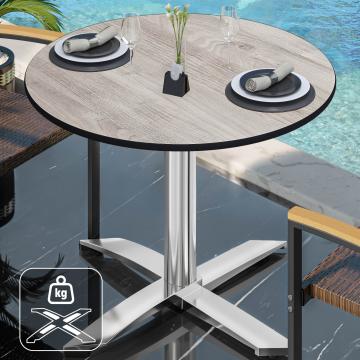 CPTG | Bistro Tisch | Ø:H 70 x 75 cm | Eiche-Weiß / Aluminium | Zusatzgewicht