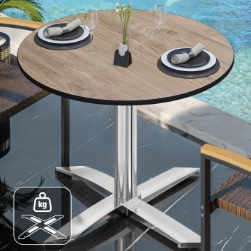 CPTG | Bistro Tisch | Ø:H 70 x 75 cm | Rustikal Eiche / Aluminium | Zusatzgewicht