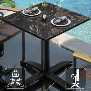 CPTG | Bistro Table | W:D:H 70 x 70 x 75 cm | Cappuccino Marble / Aluminium Black | Foldable/ Additional Weight