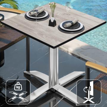 CPTG | Bistro Tisch | B:T:H 60 x 60 x 75 cm | Eiche-Weiß / Aluminium | Klappbar/ Zusatzgewicht