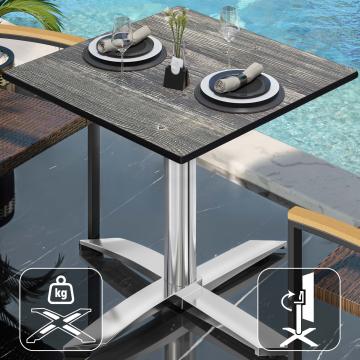 CPTG | Bistro-pöytä | K:S:H 70 x 70 x 75 cm | Rustiikkinen mänty / alumiini | Kokoontaitettava / lisäpaino