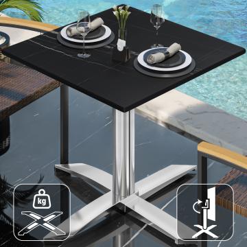 CPTG | Table Bistro | L:P:H 70 x 70 x 75 cm | Marbre noir / Aluminium | Pliable/ Poids supplémentaire
