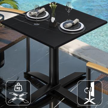 CPTG | Table Bistro | L:P:H 70 x 70 x 75 cm | Marbre noir / Aluminium noir | Pliable/ Poids supplémentaire