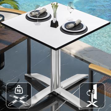 CPTG | Bistro Tisch | B:T:H 60 x 60 x 75 cm | Weiß / Aluminium | Klappbar/ Zusatzgewicht