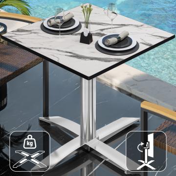 CPTG | Bistro Tisch | B:T:H 70 x 70 x 75 cm | Weiß Marmor / Aluminium | Klappbar/ Zusatzgewicht