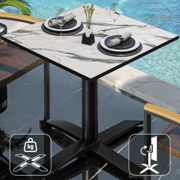 CPTG | Bistro Table | W:D:H 60 x 60 x 75 cm | White Marble / Aluminium Black | Foldable/ Additional Weight