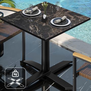 CPTG | Table Bistro | L:P:H 70 x 70 x 75 cm | Marbre cappuccino / Aluminium noir | Poids supplémentaire